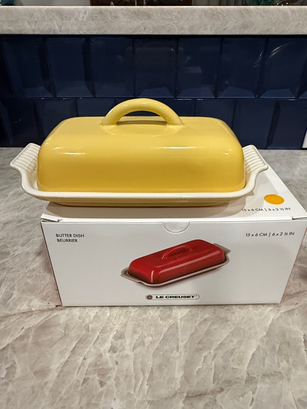 Le Creuset Heritage Stoneware Butter Dish in Camomille.  NWT